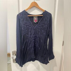 Johnny Was Long Sleeve Bohemian Tunic Embroidered Cupra Rayon Size Small